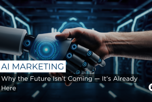 AI marketing concept showing human and artificial intelligence collaboration to drive data-driven digital marketing, automation, and performance optimisation.