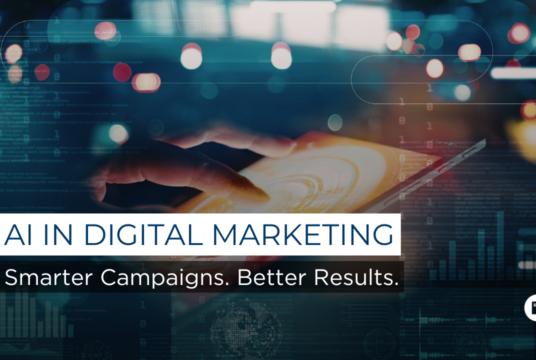 AI in digital marketing concept showing artificial intelligence optimising campaigns, data analysis, and performance-driven digital strategies.