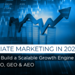 Affiliate marketing strategy illustration showing digital partnerships, performance tracking, and revenue growth through referral-based marketing.