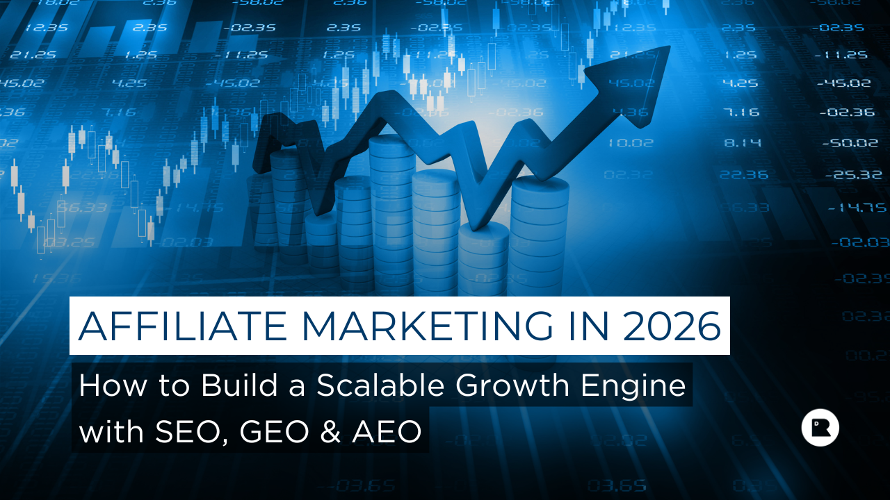 Affiliate marketing strategy illustration showing digital partnerships, performance tracking, and revenue growth through referral-based marketing.