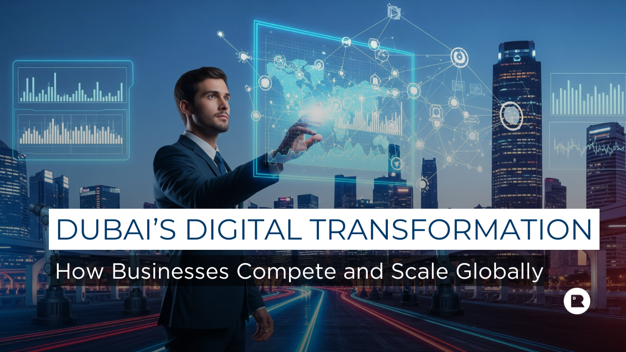 Digital transformation in Dubai concept showing advanced technology, data-driven strategy, and business innovation in a global digital hub.