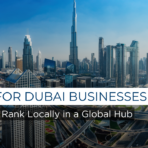 SEO strategy for Dubai businesses showing local search optimisation, improved rankings, and increased visibility in a global business hub.